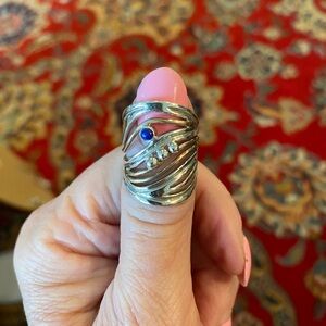 Sculptural Silver and Blue Statement Ring/Closeout